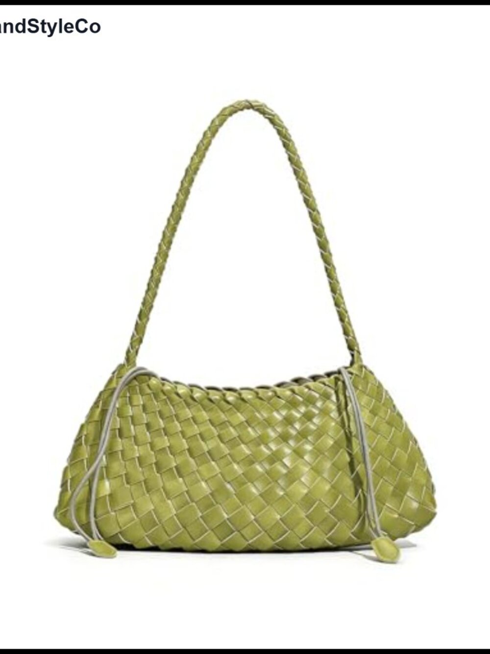 Genuine Hand Woven Leather Hobo Shoulder Bag Drawstring Closure